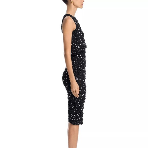 119$ Bardot Felicia Polka Dot Mesh Midi Sheath Dress Sleeveless Size 8 Black - Picture 2 of 4